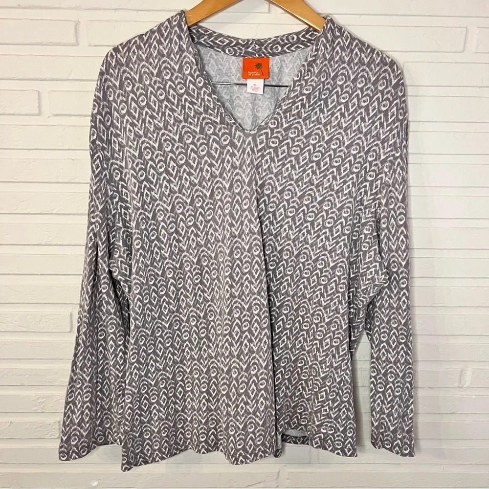 Hearts of Palm Gray Cotton Stretch V-Neck Long Sleeve Shirt, Women’s Size XL